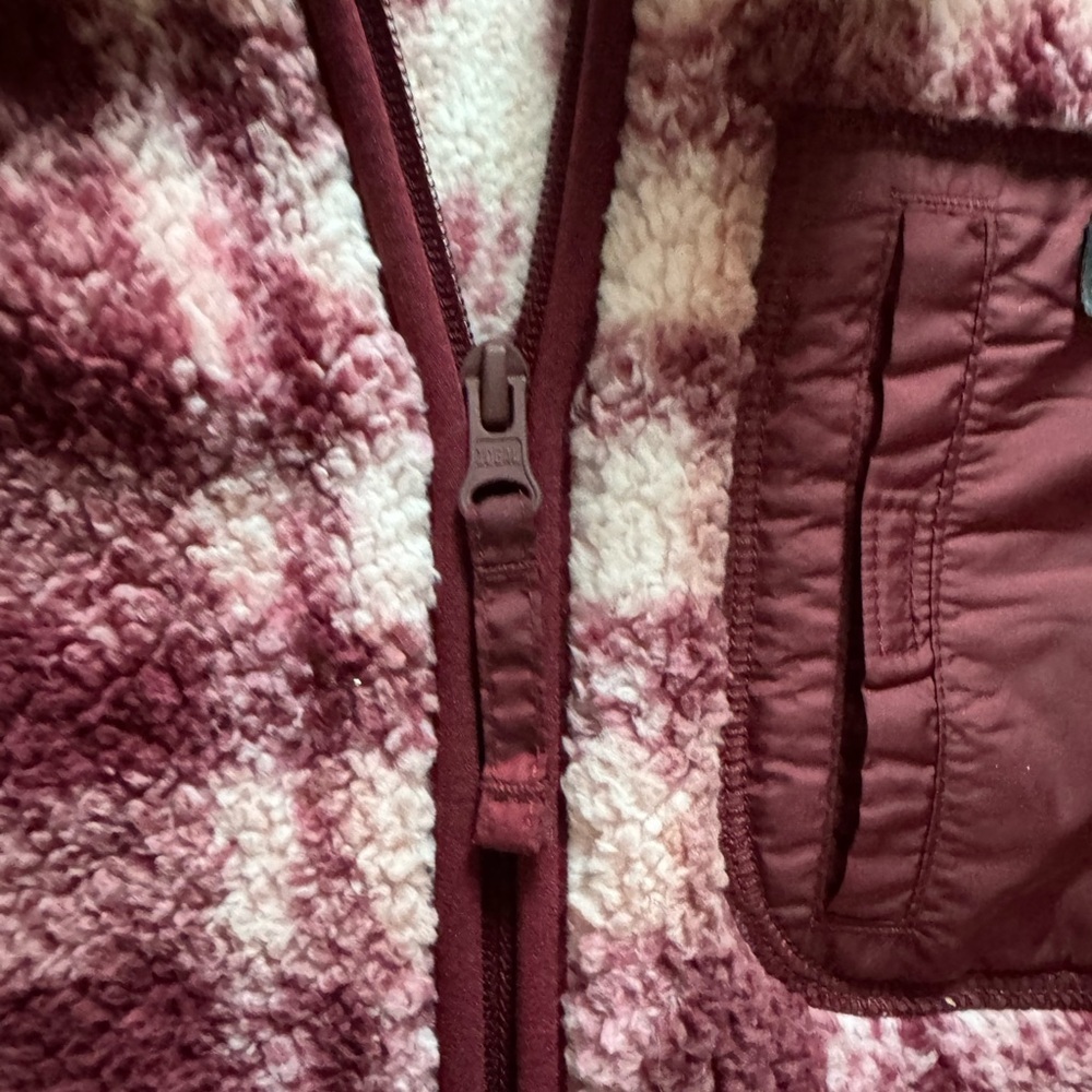 Columbia  Burgundy and Light Pink Plaid Fleece Puffer Jacket - Picture 3 of 5